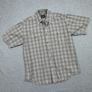 Roper Button Down Shirt Mens Medium Brown Navy Plaid Flap Pockets‎ Western